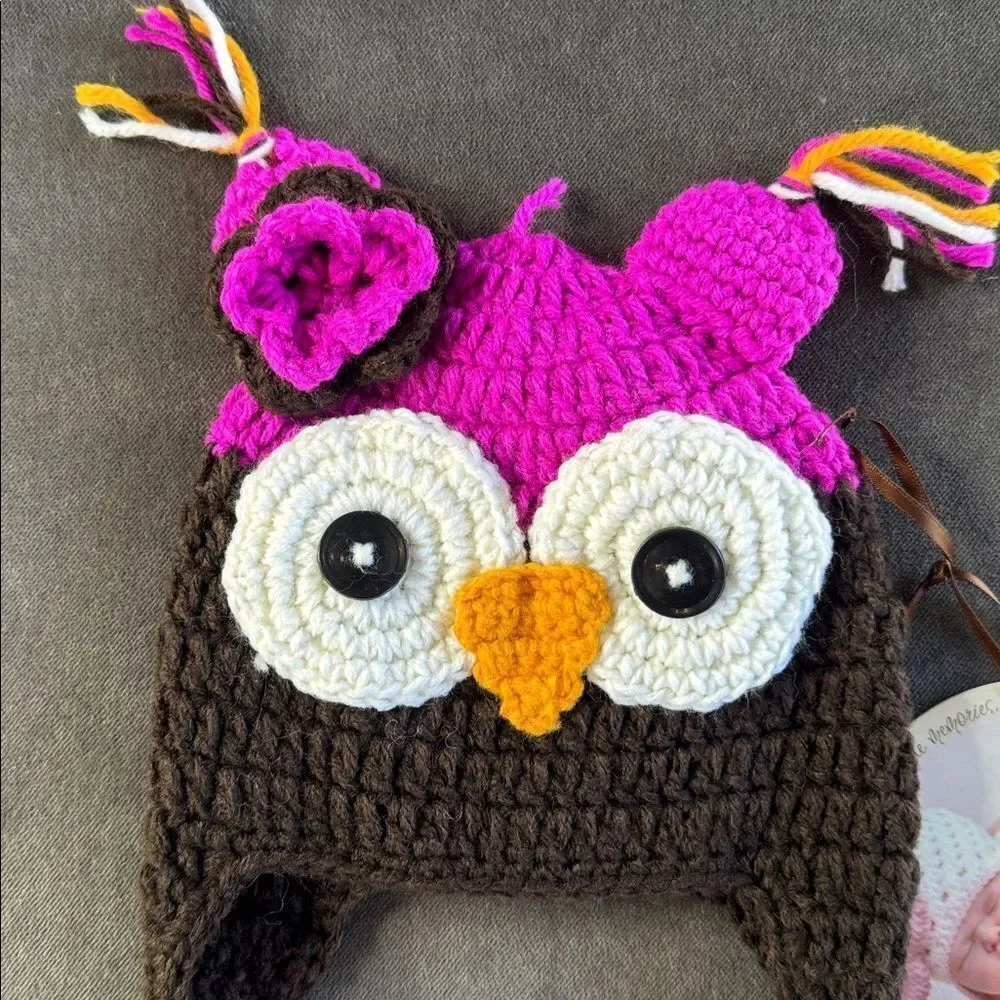 Daisy Baby Girls Infant Toddler Owl Beanie Hat Hot Pink 6-12 months NWT